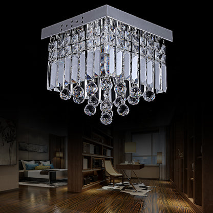 Cubic Ceiling Mount Modern Crystal 2 Lights Chrome Flush Mount Light Fixture for Bedroom Chrome Clearhalo 'Ceiling Lights' 'Close To Ceiling Lights' 'Close to ceiling' 'Flush mount' Lighting' 221126