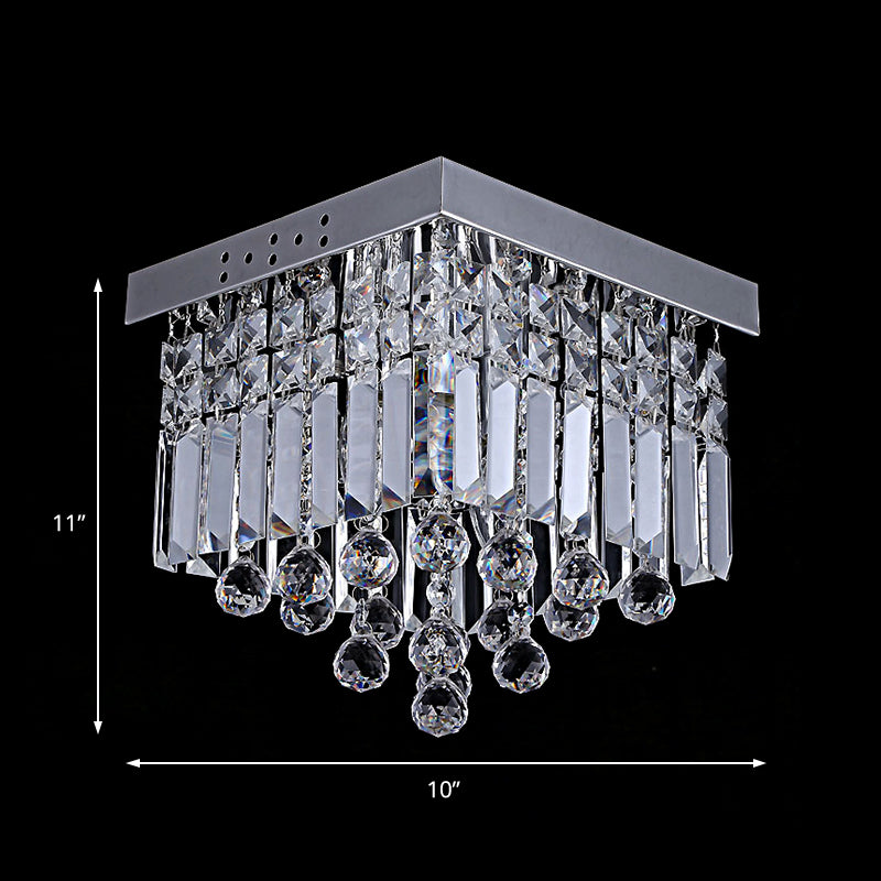 Cubic Ceiling Mount Modern Crystal 2 Lights Chrome Flush Mount Light Fixture for Bedroom Clearhalo 'Ceiling Lights' 'Close To Ceiling Lights' 'Close to ceiling' 'Flush mount' Lighting' 221129