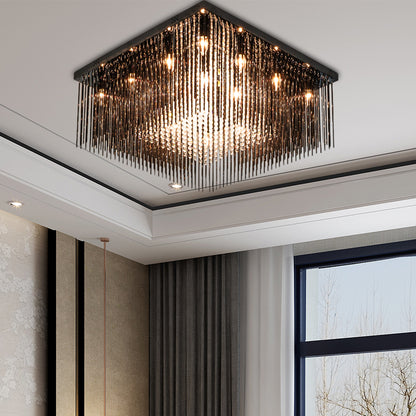 Crystal Rod and Crystal Beaded Cubic Flush Light Contemporary 4/6/9 Lights Black Ceiling Light, 16"/19"/23.5" Wide Black 16" Clearhalo 'Ceiling Lights' 'Close To Ceiling Lights' 'Close to ceiling' 'Flush mount' Lighting' 221158