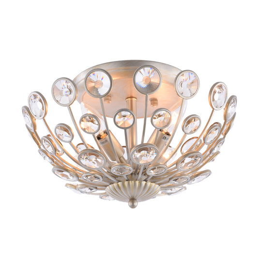 Metal and Crystal Peacock Flush Light Fixture Modern 3 Lights Champagne Ceiling Mounted Light Clearhalo 'Ceiling Lights' 'Close To Ceiling Lights' 'Close to ceiling' 'Semi-flushmount' Lighting' 221257