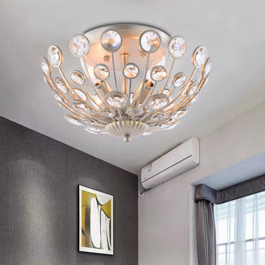 Metal and Crystal Peacock Flush Light Fixture Modern 3 Lights Champagne Ceiling Mounted Light Clearhalo 'Ceiling Lights' 'Close To Ceiling Lights' 'Close to ceiling' 'Semi-flushmount' Lighting' 221260