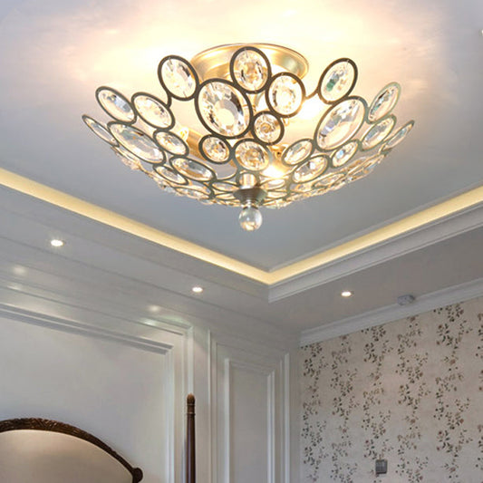 Dome Flush Mount Light Contemporary Metal and Crystal 3 Lights Silver Ceiling Mounted Light Clearhalo 'Ceiling Lights' 'Close To Ceiling Lights' 'Close to ceiling' 'Semi-flushmount' Lighting' 221273