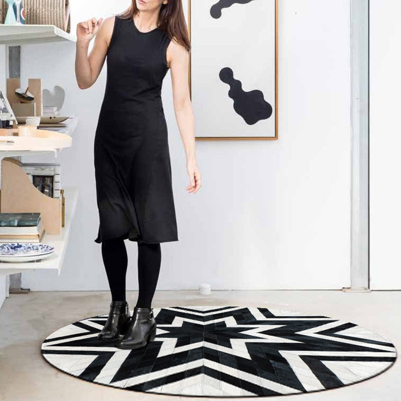 Luxury Room Rug Multi Colored Geometric Printed Area Carpet Cowhide Pet Friendly Easy Care Rug Black-White Clearhalo 'Area Rug' 'Rug' 2213161