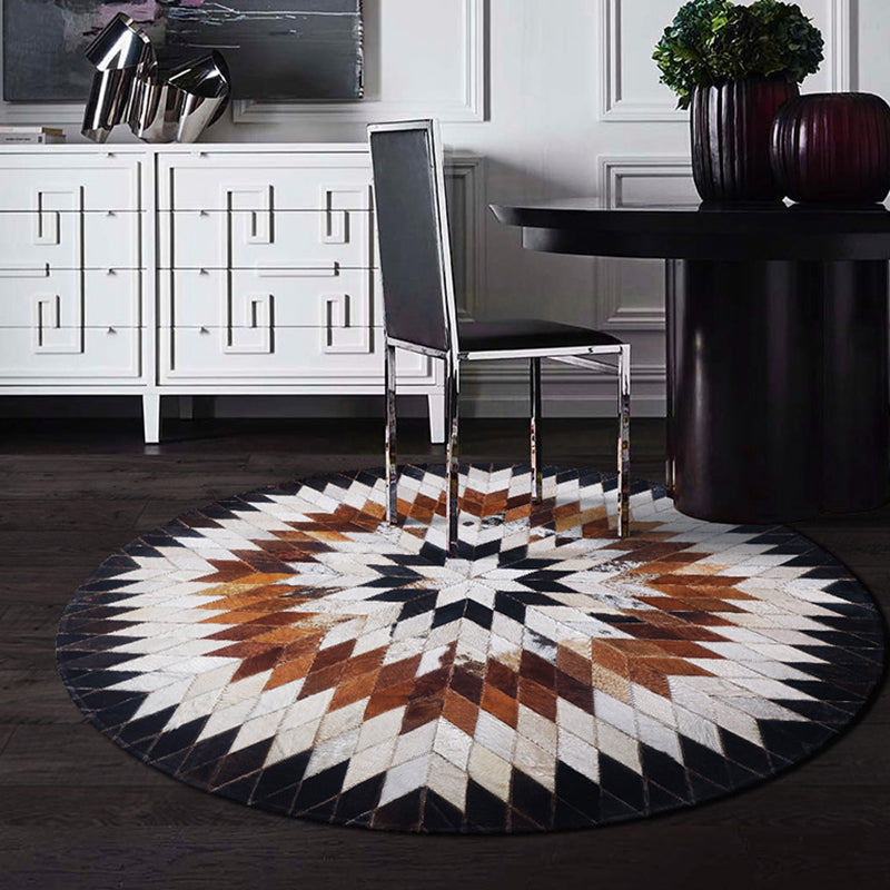 Luxury Room Rug Multi Colored Geometric Printed Area Carpet Cowhide Pet Friendly Easy Care Rug White-Brown Clearhalo 'Area Rug' 'Rug' 2213163