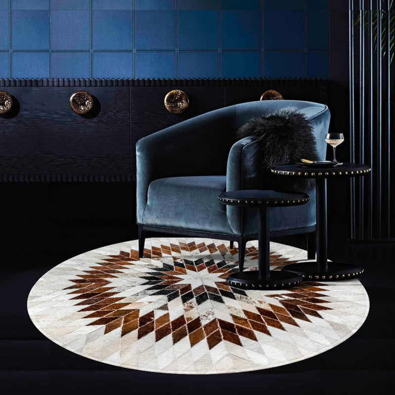 Luxury Room Rug Multi Colored Geometric Printed Area Carpet Cowhide Pet Friendly Easy Care Rug Khaki-White Clearhalo 'Area Rug' 'Rug' 2213165