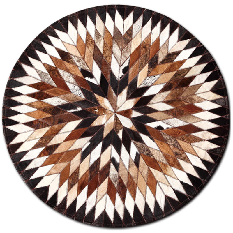 Multi Colored Geometric Printed Rug Cowhide Nordic Area Rug Easy Care Pet Friendly Carpet for Living Room Khaki Clearhalo 'Area Rug' 'Modern' 'Rugs' Rug' 2213194