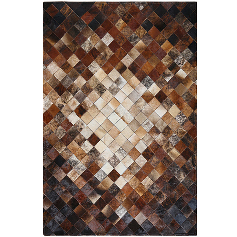 Multi-Color Living Room Rug Rustic Geometric Pattern Carpet Cowhide Handmade Pet Friendly Stain-Resistant Rug Dark Brown Clearhalo 'Area Rug' 'Rug' 2213264
