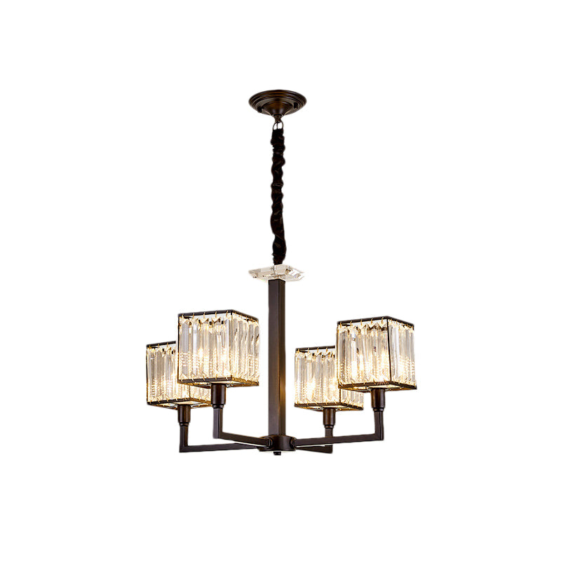 Modern Cubic Chandelier Lighting Fixture Rectangular-Cut Crystal 4/6/8 Lights Bedroom Hanging Light with Black Rod Clearhalo 'Ceiling Lights' 'Chandeliers' 'Modern Chandeliers' 'Modern' Lighting' 221331