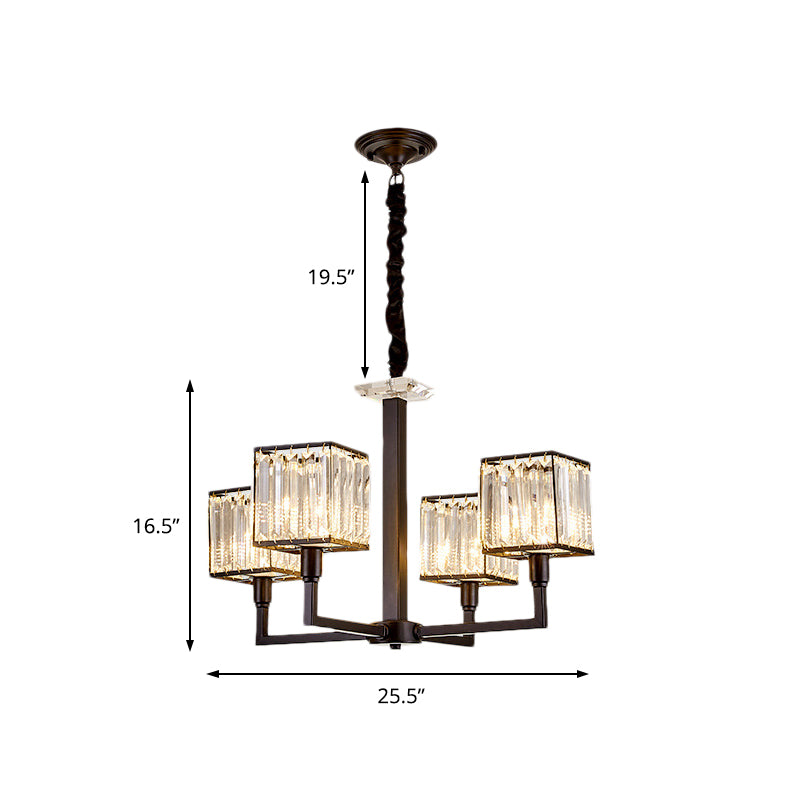Modern Cubic Chandelier Lighting Fixture Rectangular-Cut Crystal 4/6/8 ...