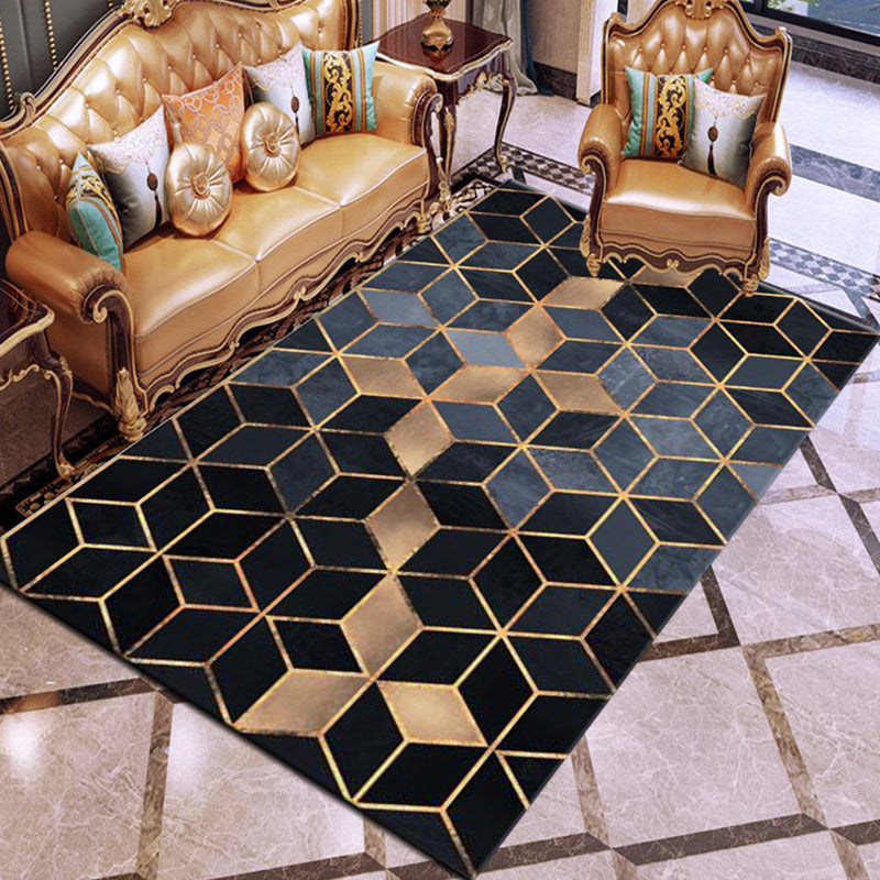 Contemporary Parlor Rug Multi-Colored Geo Printed Area Carpet Synthetics Non-Slip Machine Washable Rug Black-Blue Clearhalo 'Area Rug' 'Rug' 2213653