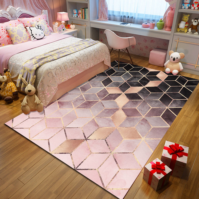 Contemporary Parlor Rug Multi-Colored Geo Printed Area Carpet Synthetics Non-Slip Machine Washable Rug Pink-Black Clearhalo 'Area Rug' 'Rug' 2213654