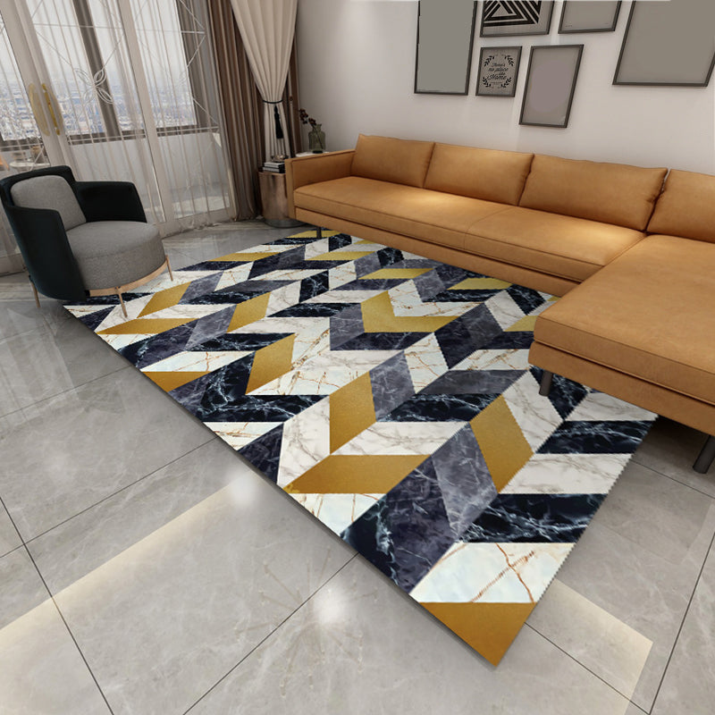 Contemporary Parlor Rug Multi-Colored Geo Printed Area Carpet Synthetics Non-Slip Machine Washable Rug Black-Yellow Clearhalo 'Area Rug' 'Rug' 2213660