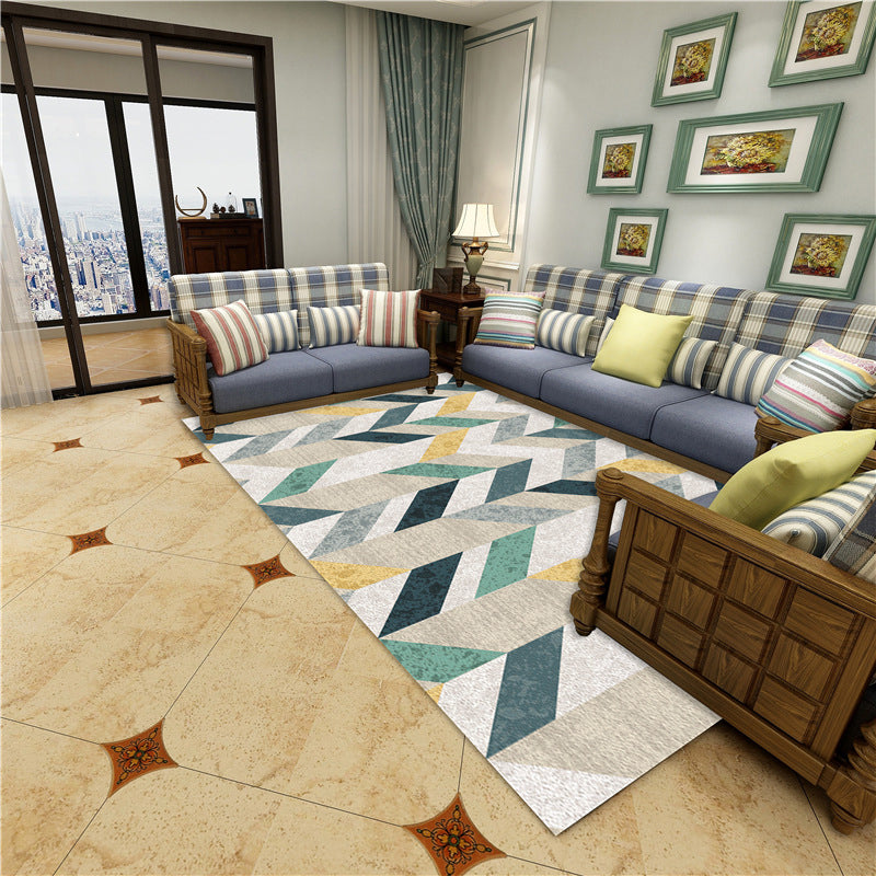 Contemporary Parlor Rug Multi-Colored Geo Printed Area Carpet Synthetics Non-Slip Machine Washable Rug Green-White Clearhalo 'Area Rug' 'Rug' 2213670