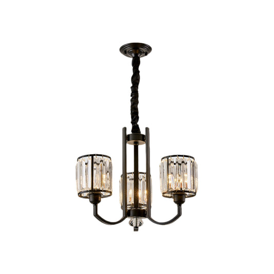 Cylinder Crystal Block Ceiling Light Fixture Rustic 3/6/8 Lights Black Chandelier Light for Living Room Clearhalo 'Ceiling Lights' 'Chandeliers' 'Modern Chandeliers' 'Modern' Lighting' 221373