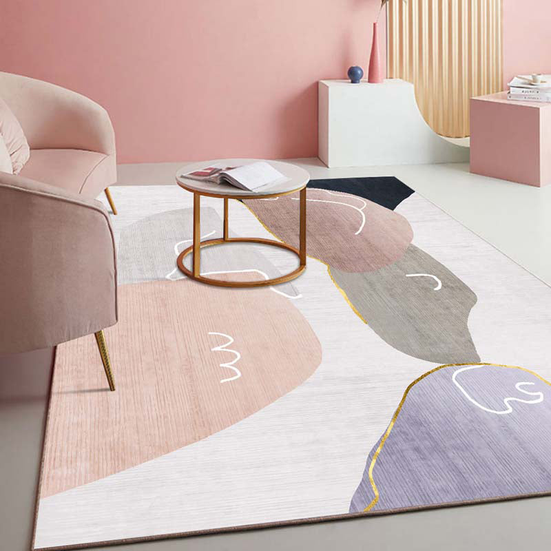 Novelty Abstract Printed Rug Multi Colored Cotton Blend Area Rug Easy Care Non-Slip Backing Carpet for Living Room Purple-Pink Clearhalo 'Area Rug' 'Rug' 2213750