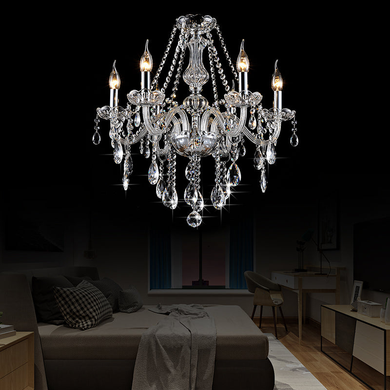Clear Crystal Candelabra Chandelier Light Modern 6/8 Lights Hanging Ceiling Light for Living Room Clearhalo 'Ceiling Lights' 'Chandeliers' 'Clear' 'Industrial' 'Modern Chandeliers' 'Modern' 'Tiffany' 'Traditional Chandeliers' Lighting' 221382