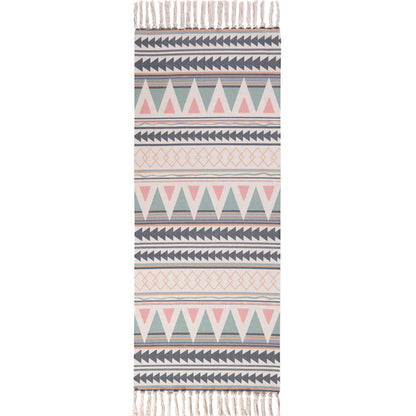 Boho Bedroom Rug Multi-Colored Geo Printed Area Carpet Cotton Easy Care Stain-Resistant Rug with Tassel Aqua Clearhalo 'Area Rug' 'Bohemian' 'Rugs' Rug' 2214035