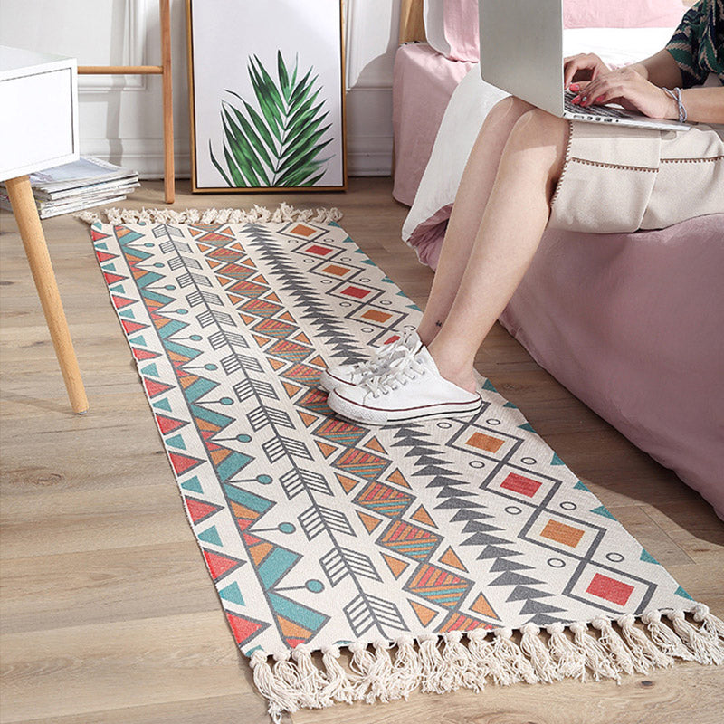 Boho Bedroom Rug Multi-Colored Geo Printed Area Carpet Cotton Easy Care Stain-Resistant Rug with Tassel Clearhalo 'Area Rug' 'Bohemian' 'Rugs' Rug' 2214037