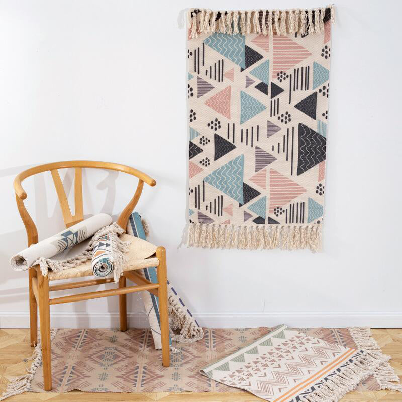 Boho Bedroom Rug Multi-Colored Geo Printed Area Carpet Cotton Easy Care Stain-Resistant Rug with Tassel Clearhalo 'Area Rug' 'Bohemian' 'Rugs' Rug' 2214039
