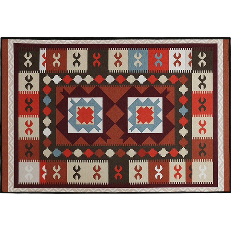 Vintage Geometric Printed Rug Multi Colored Polyster Carpet Anti-Slip Backing Washable Rug for Home Decoration Dark Red Clearhalo 'Area Rug' 'Bohemian' 'Rugs' Rug' 2214184