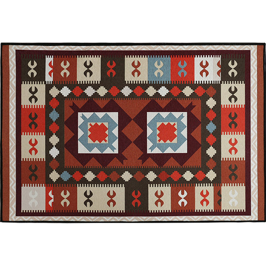 Vintage Geometric Printed Rug Multi Colored Polyster Carpet Anti-Slip Backing Washable Rug for Home Decoration Dark Red Clearhalo 'Area Rug' 'Bohemian' 'Rugs' Rug' 2214184