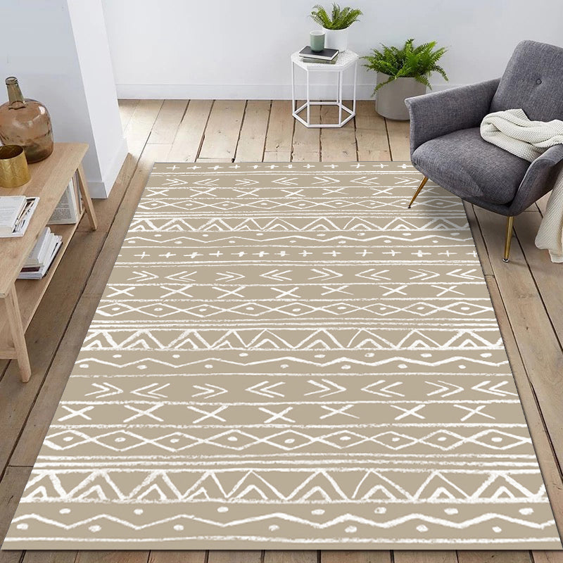 Multi-Colored Boho Rug Cotton Blend Geometric Printed Area Carpet Machine Washable Easy Care Non-Slip Rug for Bedroom Beige 6'7" x 9'11" Clearhalo 'Area Rug' 'Bohemian' 'Rugs' Rug' 2214196
