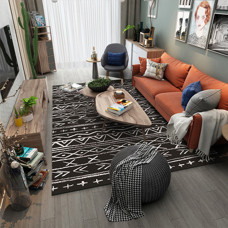 Multi-Colored Boho Rug Cotton Blend Geometric Printed Area Carpet Machine Washable Easy Care Non-Slip Rug for Bedroom Black Clearhalo 'Area Rug' 'Bohemian' 'Rugs' Rug' 2214198