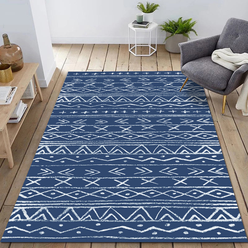 Multi-Colored Boho Rug Cotton Blend Geometric Printed Area Carpet Machine Washable Easy Care Non-Slip Rug for Bedroom Blue Clearhalo 'Area Rug' 'Bohemian' 'Rugs' Rug' 2214203