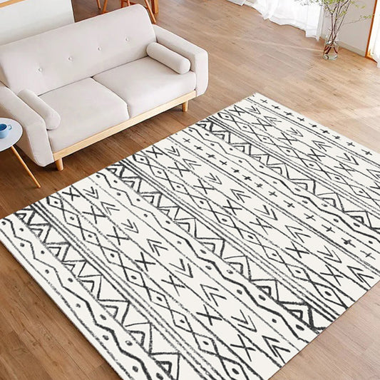 Multi-Colored Boho Rug Cotton Blend Geometric Printed Area Carpet Machine Washable Easy Care Non-Slip Rug for Bedroom White Clearhalo 'Area Rug' 'Bohemian' 'Rugs' Rug' 2214206