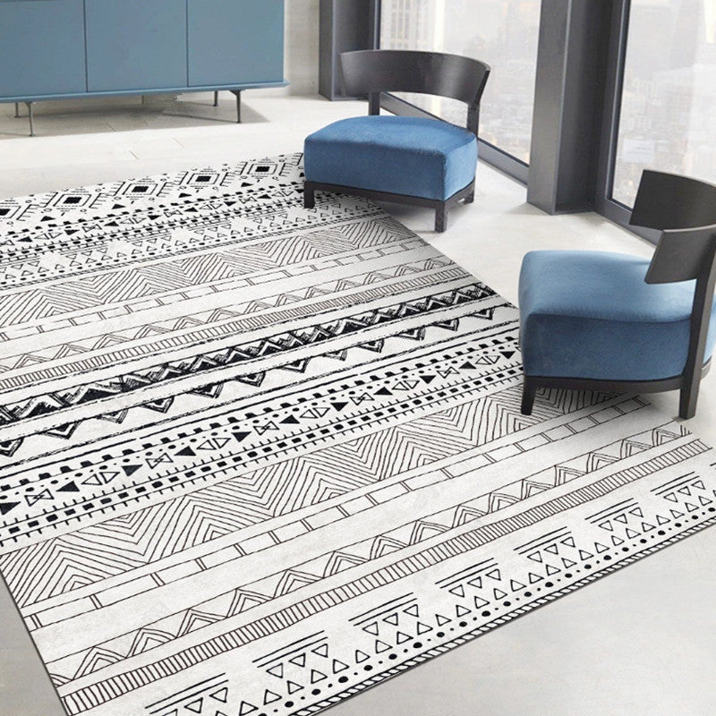 Casual Multi-Color Tribal Rug Cotton Blend Geometric Pattern Area Carpet Anti-Slip Machine Washable Indoor Rug for Room Light Gray-Black Clearhalo 'Area Rug' 'Bohemian' 'Rugs' Rug' 2214256