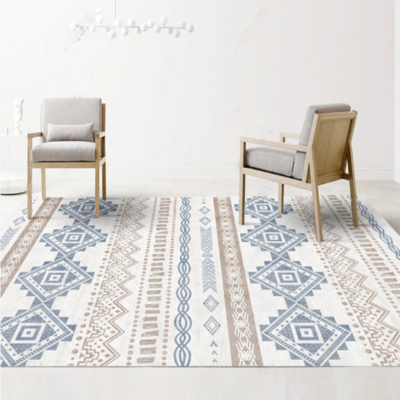 Casual Multi-Color Tribal Rug Cotton Blend Geometric Pattern Area Carpet Anti-Slip Machine Washable Indoor Rug for Room Blue Clearhalo 'Area Rug' 'Bohemian' 'Rugs' Rug' 2214257