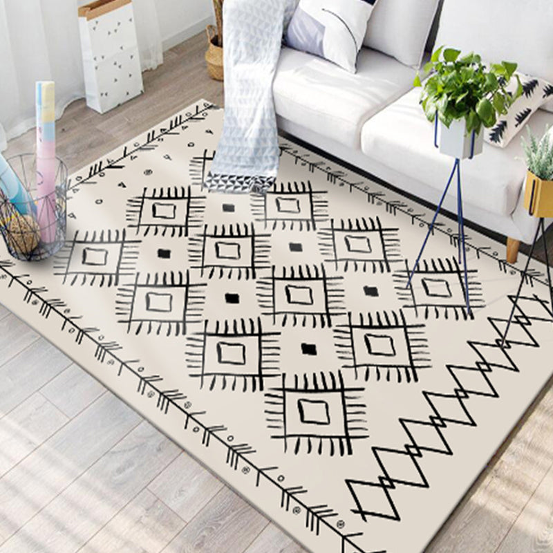 Casual Multi-Color Tribal Rug Cotton Blend Geometric Pattern Area Carpet Anti-Slip Machine Washable Indoor Rug for Room White Clearhalo 'Area Rug' 'Bohemian' 'Rugs' Rug' 2214272