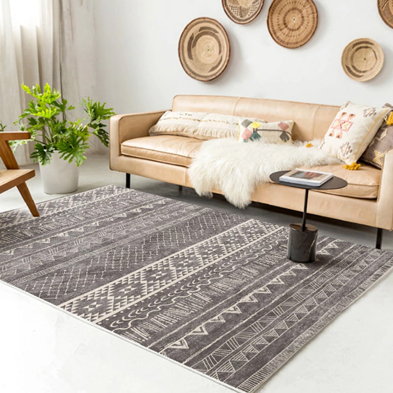 Casual Multi-Color Tribal Rug Cotton Blend Geometric Pattern Area Carpet Anti-Slip Machine Washable Indoor Rug for Room Cream Gray Clearhalo 'Area Rug' 'Bohemian' 'Rugs' Rug' 2214274