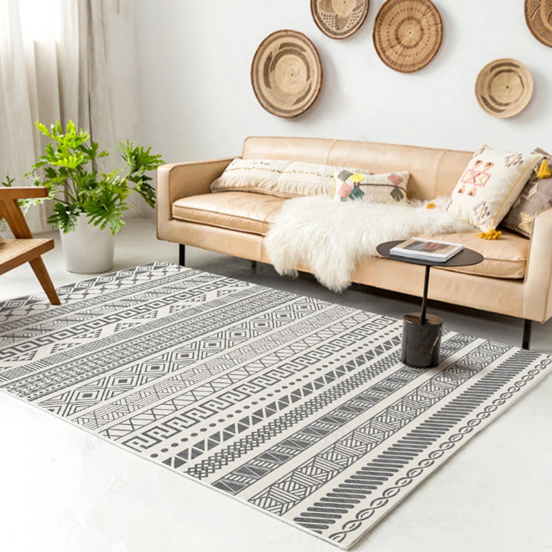 Casual Multi-Color Tribal Rug Cotton Blend Geometric Pattern Area Carpet Anti-Slip Machine Washable Indoor Rug for Room Silver Gray Clearhalo 'Area Rug' 'Bohemian' 'Rugs' Rug' 2214281