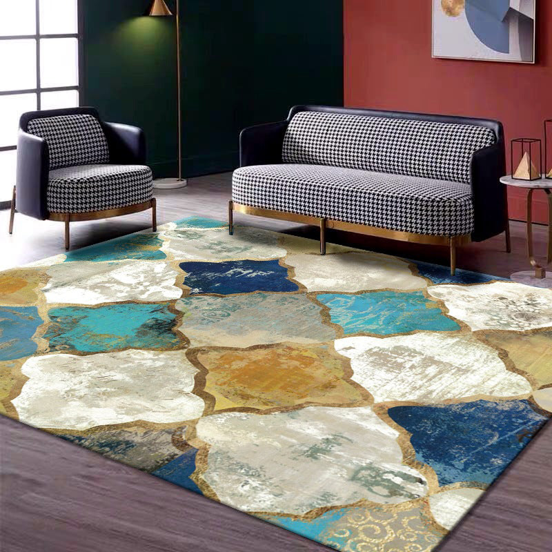 Multi-Colored Room Rug Western Geometric Pattern Area Rug Polypropylene Anti-Slip Backing Pet Friendly Washable Carpet Blue-White Clearhalo 'Area Rug' 'Bohemian' 'Moroccan' 'Rugs' Rug' 2214300
