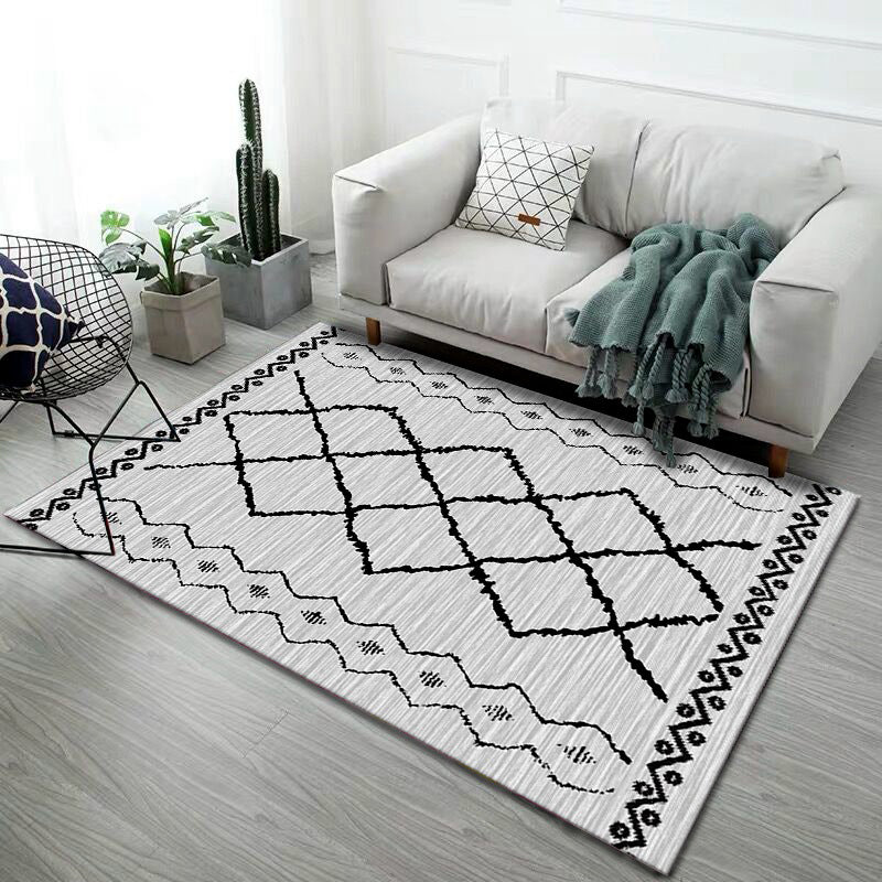 Multi-Colored Room Rug Western Geometric Pattern Area Rug Polypropylene Anti-Slip Backing Pet Friendly Washable Carpet Light Gray-Black Clearhalo 'Area Rug' 'Bohemian' 'Moroccan' 'Rugs' Rug' 2214301