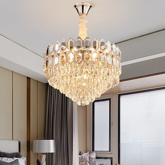 Modern 6 Lights Hanging Light Fixture with Crystal Shade Gold Conical Chandelier Light Clearhalo 'Cast Iron' 'Ceiling Lights' 'Chandeliers' 'Industrial Chandeliers' 'Industrial' 'Metal' 'Middle Century Chandeliers' 'Rustic Chandeliers' 'Tiffany' Lighting' 221441