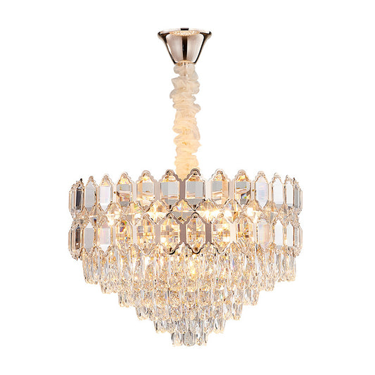 Modern 6 Lights Hanging Light Fixture with Crystal Shade Gold Conical Chandelier Light Clearhalo 'Cast Iron' 'Ceiling Lights' 'Chandeliers' 'Industrial Chandeliers' 'Industrial' 'Metal' 'Middle Century Chandeliers' 'Rustic Chandeliers' 'Tiffany' Lighting' 221443