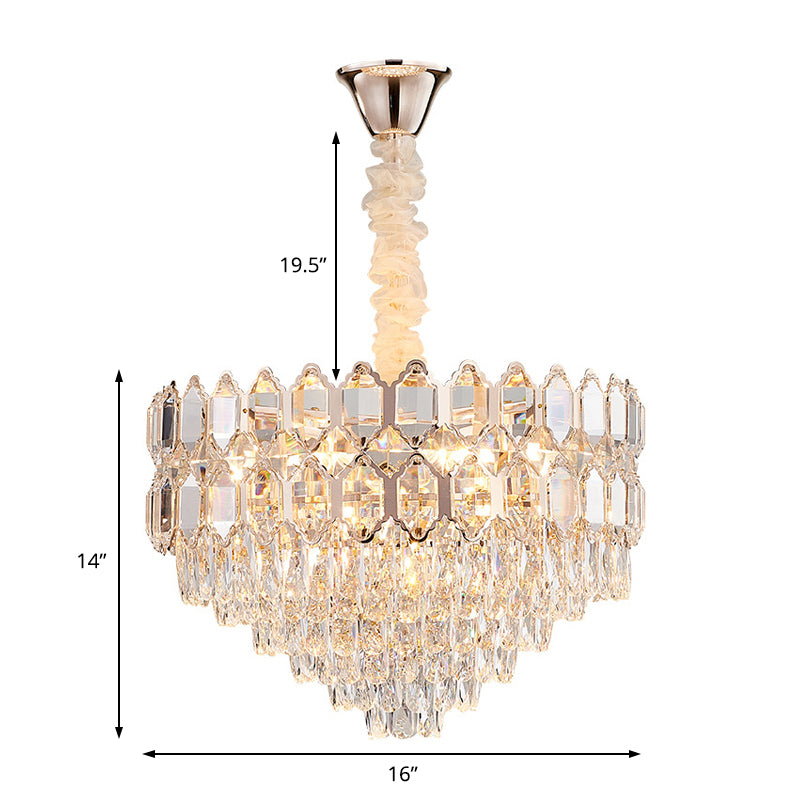 Modern 6 Lights Hanging Light Fixture with Crystal Shade Gold Conical Chandelier Light Clearhalo 'Cast Iron' 'Ceiling Lights' 'Chandeliers' 'Industrial Chandeliers' 'Industrial' 'Metal' 'Middle Century Chandeliers' 'Rustic Chandeliers' 'Tiffany' Lighting' 221444