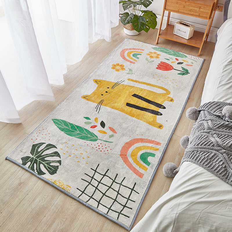 Cute Calming Rug Multi Colored Cartoon Animal Print Indoor Rug Non-Slip Machine Washable Carpet for Kids Room Yellow Clearhalo 'Area Rug' 'Rug' 2214453
