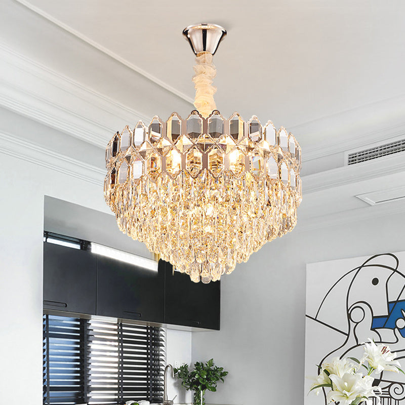Modern 6 Lights Hanging Light Fixture with Crystal Shade Gold Conical Chandelier Light Gold Clearhalo 'Cast Iron' 'Ceiling Lights' 'Chandeliers' 'Industrial Chandeliers' 'Industrial' 'Metal' 'Middle Century Chandeliers' 'Rustic Chandeliers' 'Tiffany' Lighting' 221446