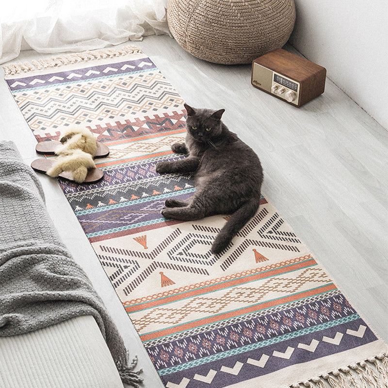 Moroccan Geometric Print Rug Multi Color Cotton Blend Carpet Machine Washable Pet Friendly Rug with Tassel for Room Clearhalo 'Area Rug' 'Moroccan' 'Rugs' Rug' 2214788