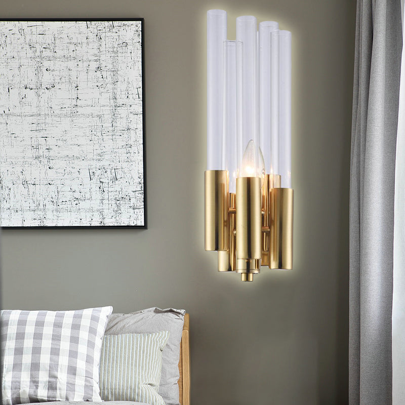 Postmodern 1 Light Sconce Light with Flute Crystal Shade Gold ...