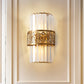 Cylinder Wall Light Modernist Crystal Rectangle 2 Lights Study Room Sconce Light with Brass Hollow Belt Clearhalo 'Modern wall lights' 'Modern' 'Wall Lamps & Sconces' 'Wall Lights' Lighting' 221512