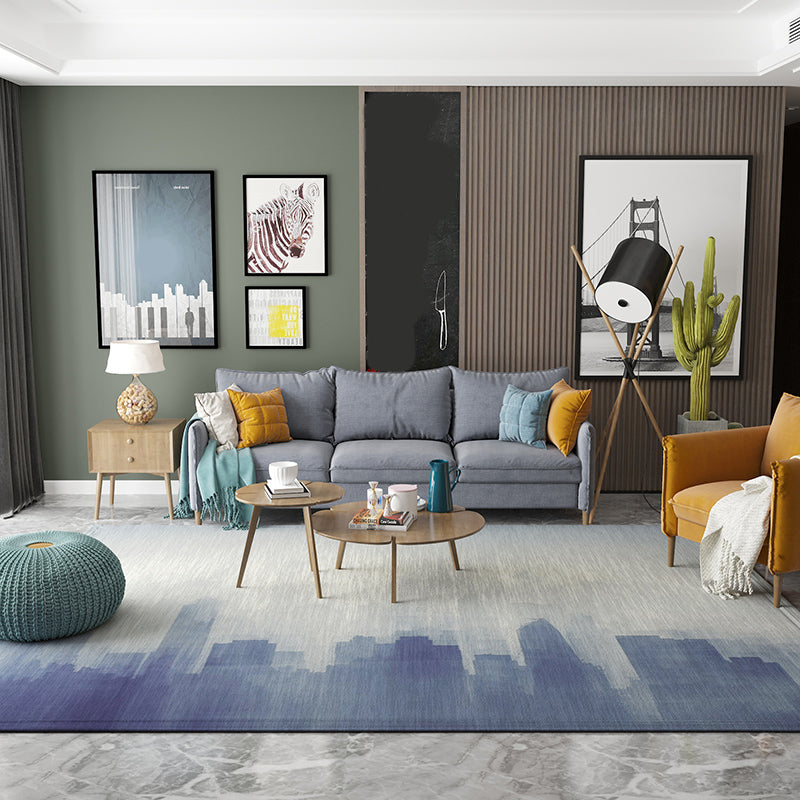 Contemporary Abstract Rug Multi Colored Cotton Blend Carpet Anti-Slip Backing Easy Care Washable Rug for Home Gray-Blue Clearhalo 'Area Rug' 'Rug' 2215123