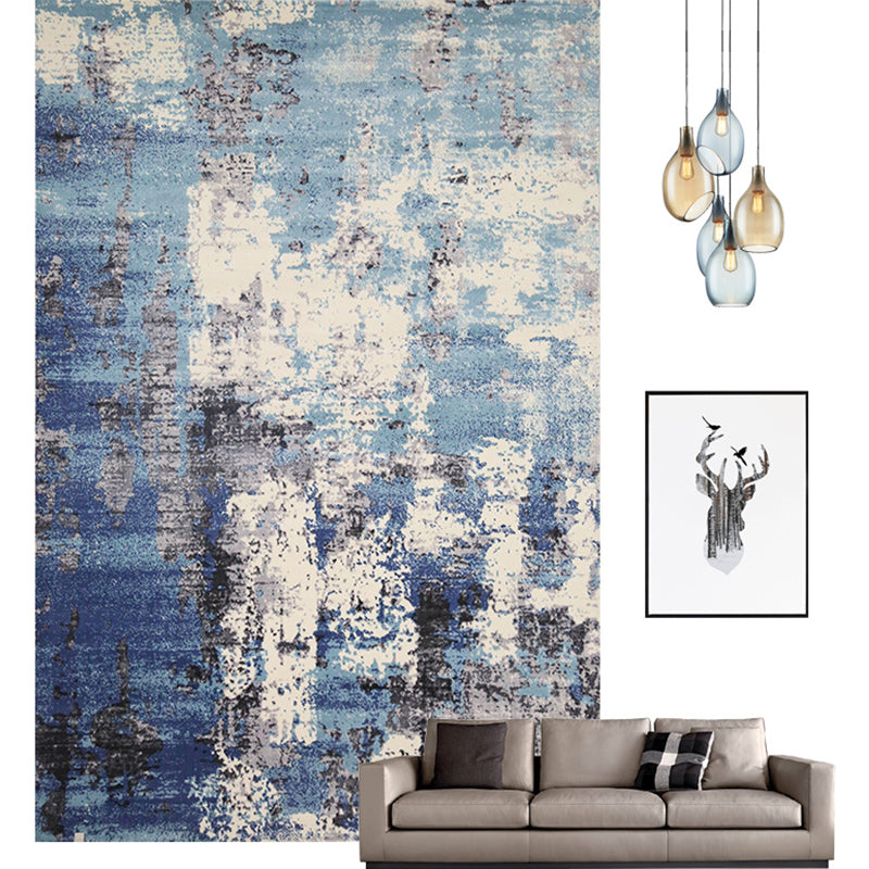 Multi Colored Creative Rug Synthetics Abstract Printed Carpet Anti-Slip Backing Washable Indoor Rug for Living Room Blue-Black Clearhalo 'Area Rug' 'Rug' 2215129