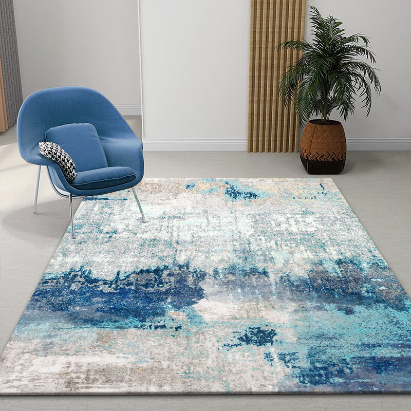 Modern Abstract Patterned Rug Multi-Color Cotton Blend Area Rug Anti-Slip Backing Washable Carpet for Decor Ocean Blue Clearhalo 'Area Rug' 'Rug' 2215354