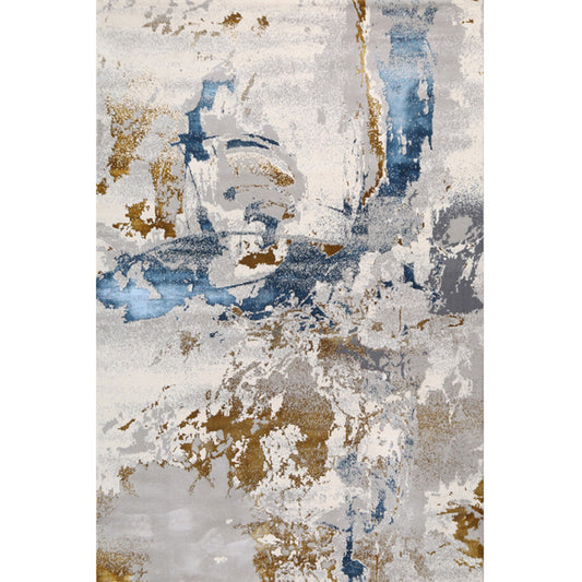 Multicolor Contemporary Rug Cotton Blend Abstract Pattern Area Carpet Machine Washable Non-Slip Rug for Living Room Gray-Blue