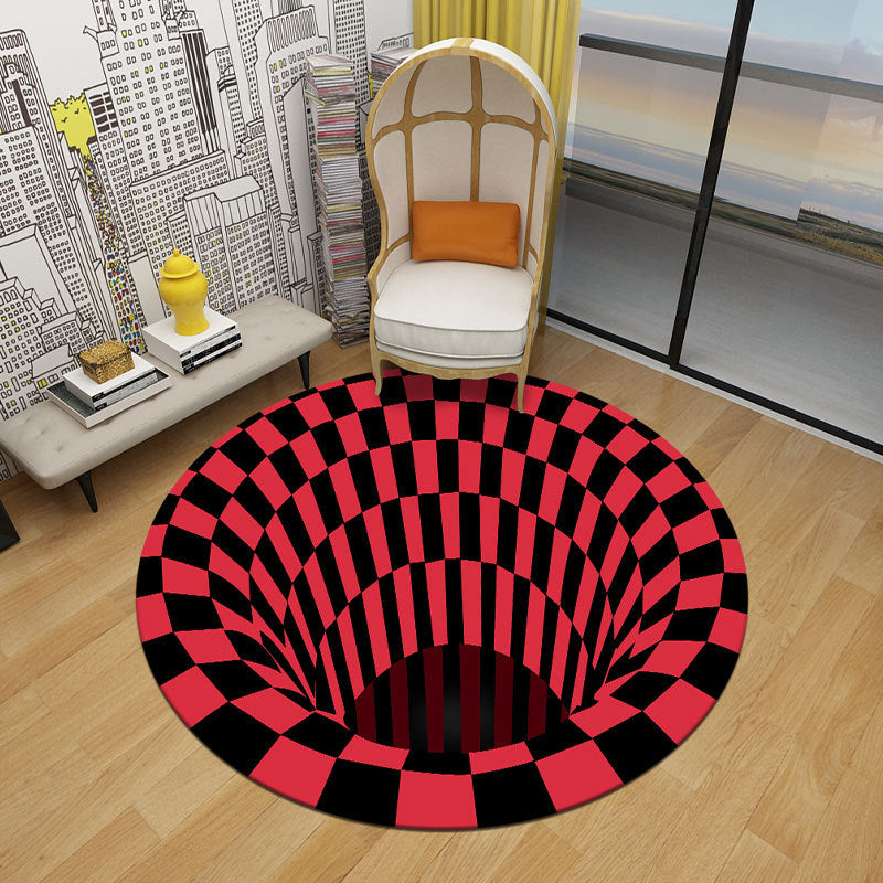 Multi Colored Unique Rug Synthetics 3D Geometric Print Carpet Non-Slip Backing Pet Friendly Rug for Bedroom Red-Black Clearhalo 'Area Rug' 'Rug' 2215711