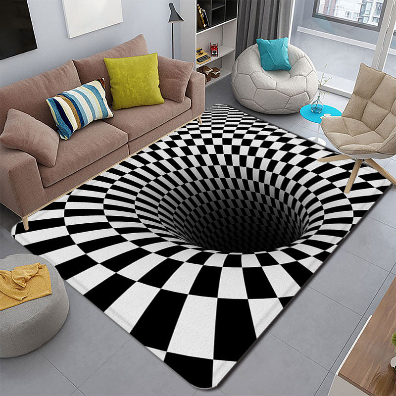 Funky Living Room Rug Multi-Colored Cartoon 3D Print Carpet Synthetics Anti-Slip Backing Stain-Resistant Rug Black-White Clearhalo 'Area Rug' 'Rug' 2215856